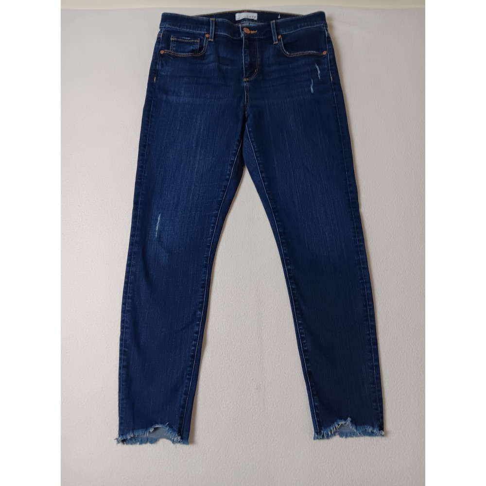 Loft Modern Skinny Jeans Dark Wash Raw Chewed Hem Size 30/10 Stretch Denim